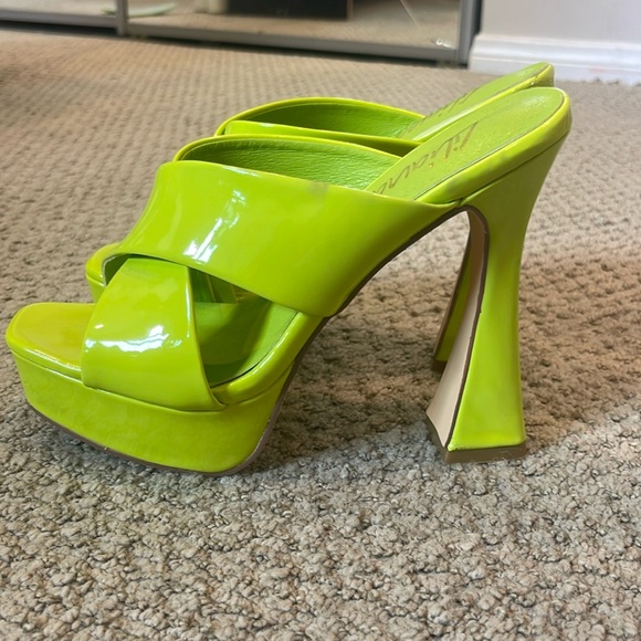 Neon Lime Green Block Heels - Picture 2 of 3